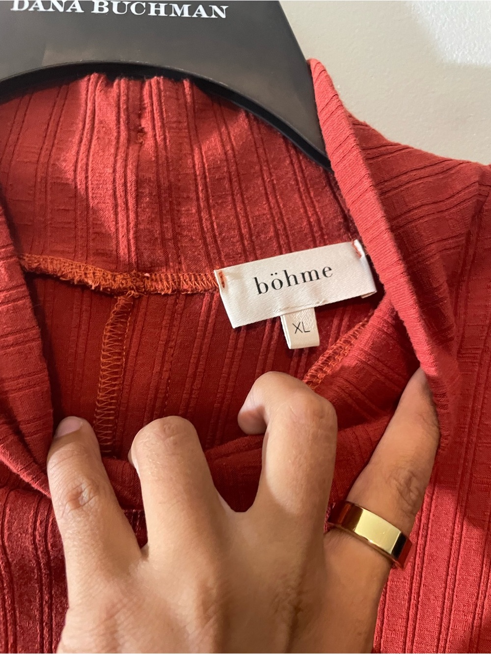 Bohme Ribbed Button-Back Mock Neck Top - Rust - Picture 4 of 5